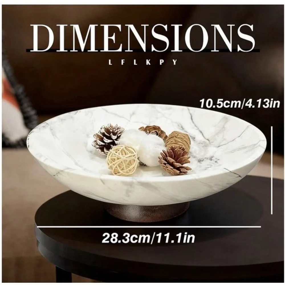 White Marble Texture Decorative Bowl with Acacia Wood Base – 11